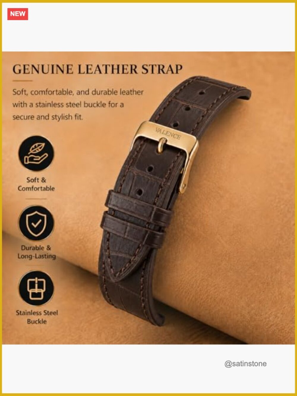 Vintage Square Watch with Genuine Leather Band, Japanese Quartz Movement, 30M - Picture 6 of 7